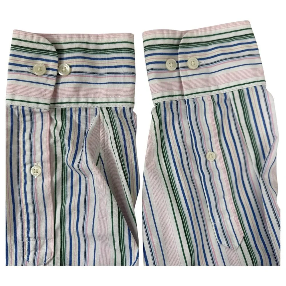 J Crew Mens Size L Striped Button Down Shirt 2-Ply Cotton Green Blue Pink White - Picture 8 of 9